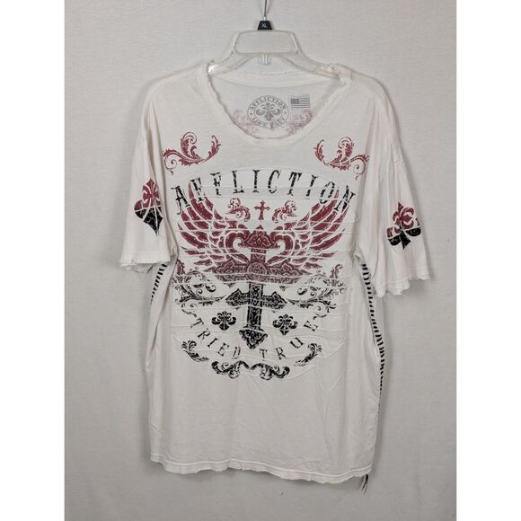 Affliction Live Fast Tried True Graphic Print Distressed T-Shirt Men's Size 2XL - Picture 1 of 13